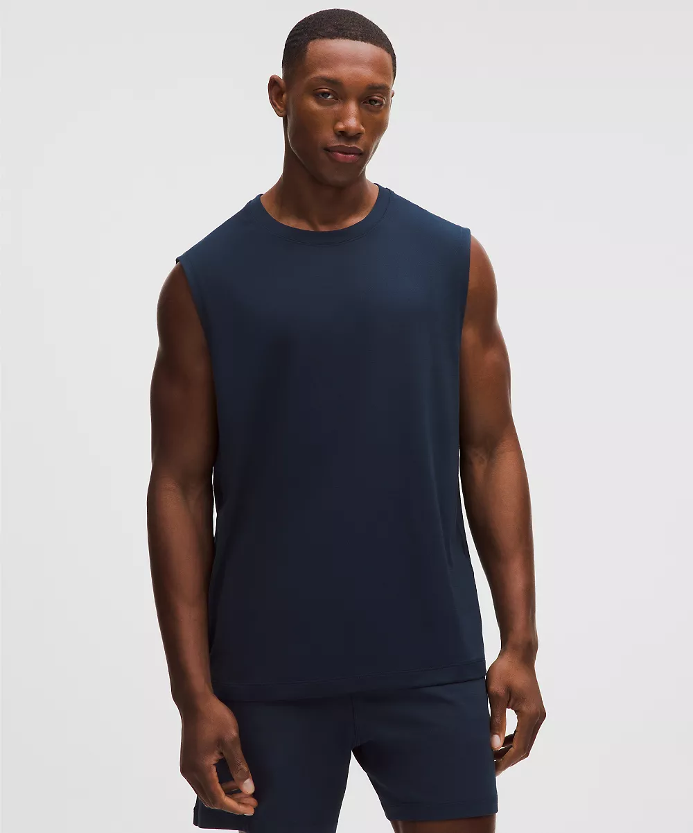 Débardeur sans manches en jersey doux et mesh — True Navy, view 1