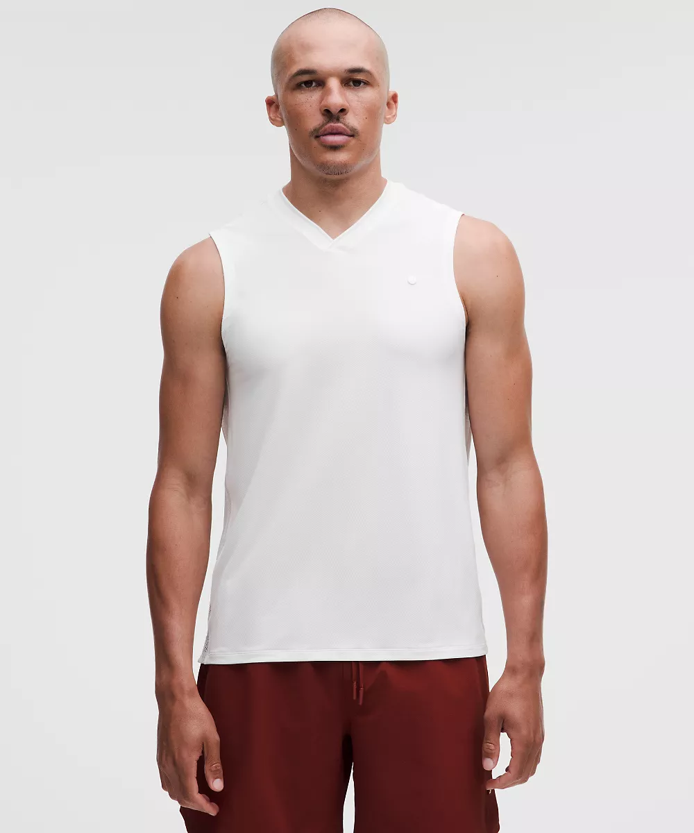 Chemise de tennis sans manches à panneaux en mesh — White, view 1