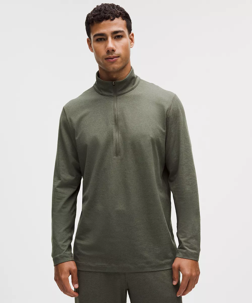 Demi-zip en jersey doux — Heathered Army Green/Heathered Willow Leaf, view 1