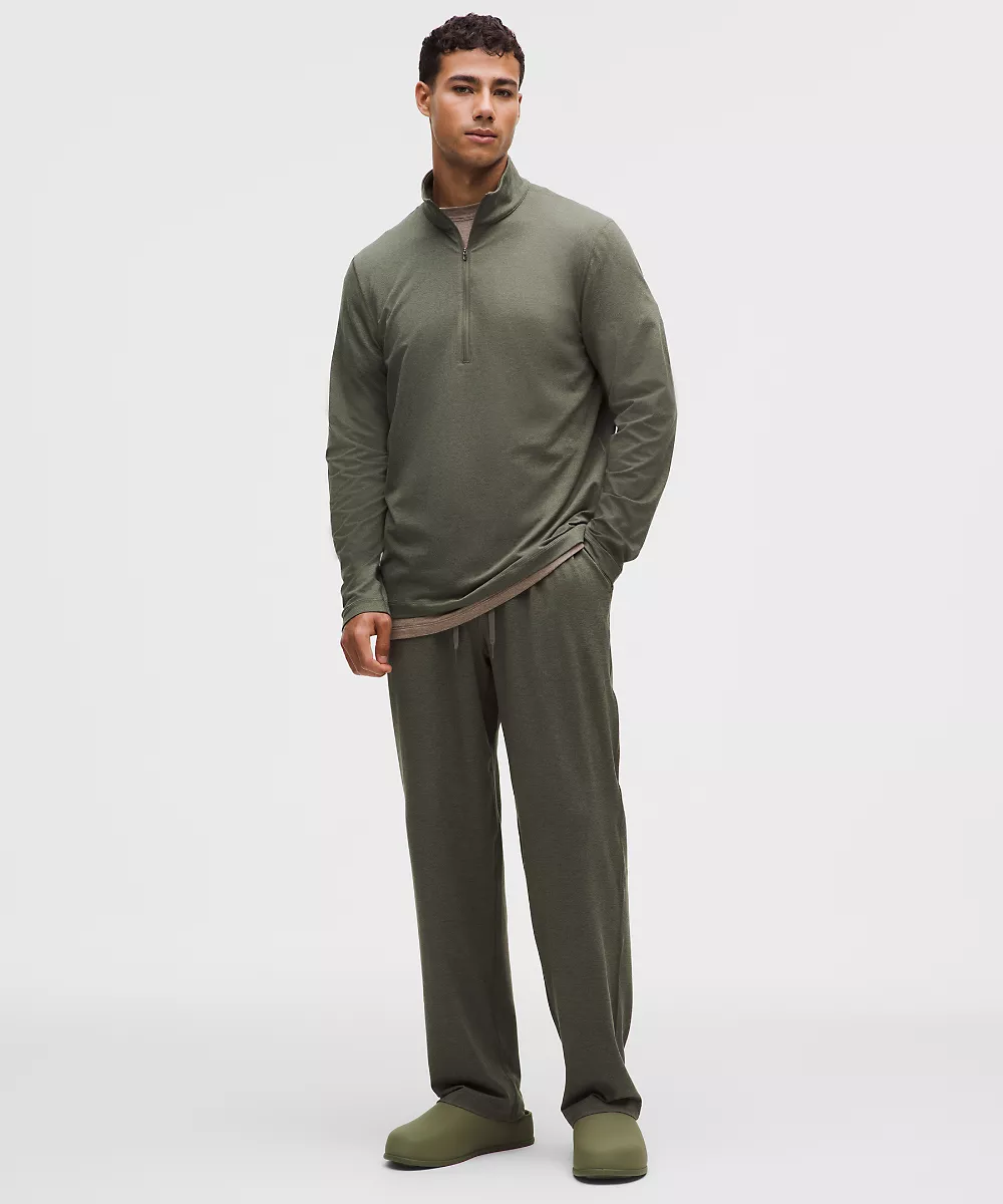 Demi-zip en jersey doux — Heathered Army Green/Heathered Willow Leaf, view 2