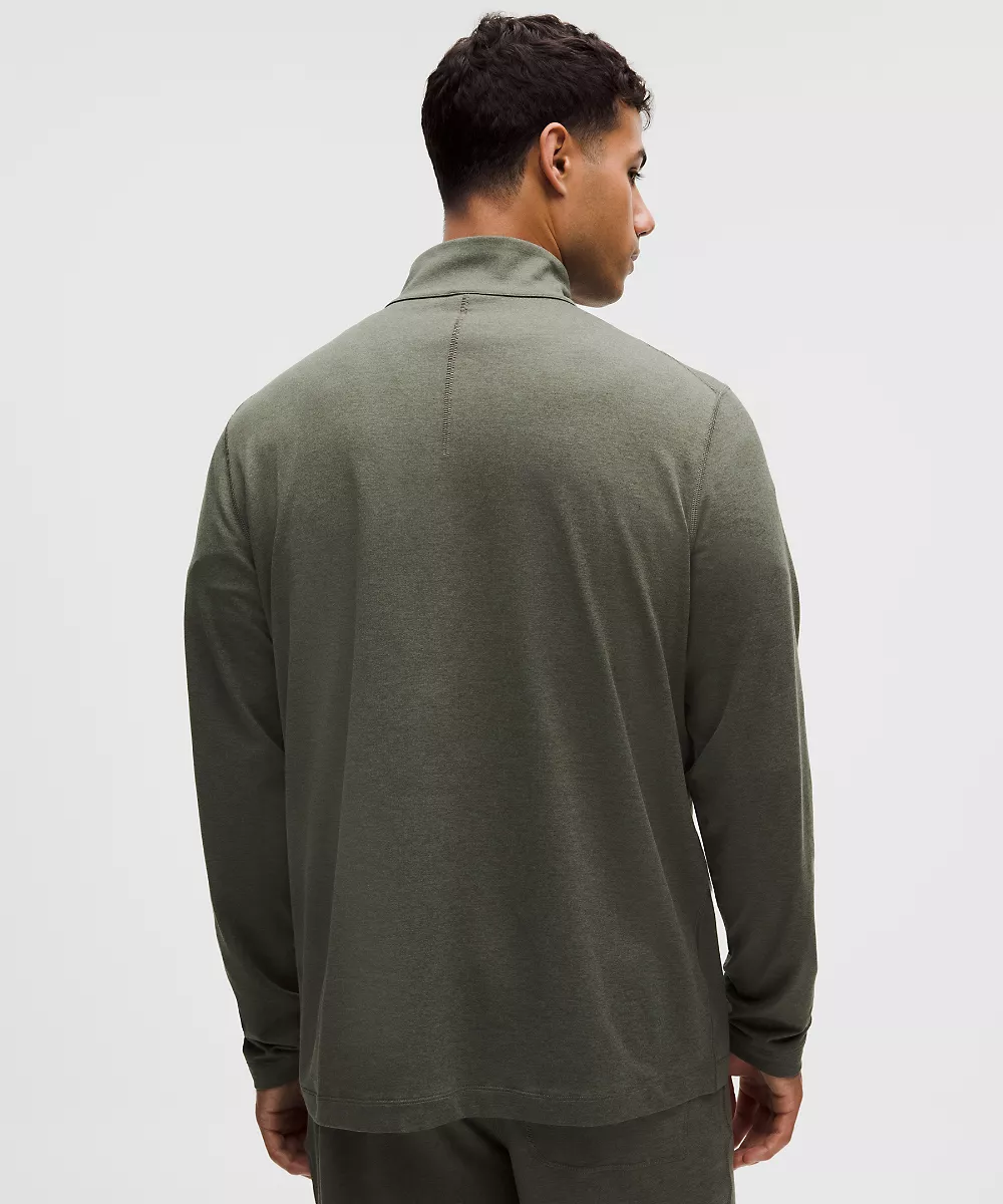 Demi-zip en jersey doux — Heathered Army Green/Heathered Willow Leaf, view 3