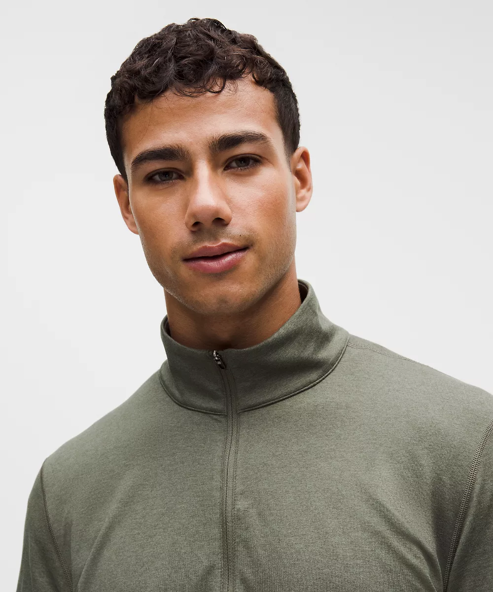 Demi-zip en jersey doux — Heathered Army Green/Heathered Willow Leaf, view 4
