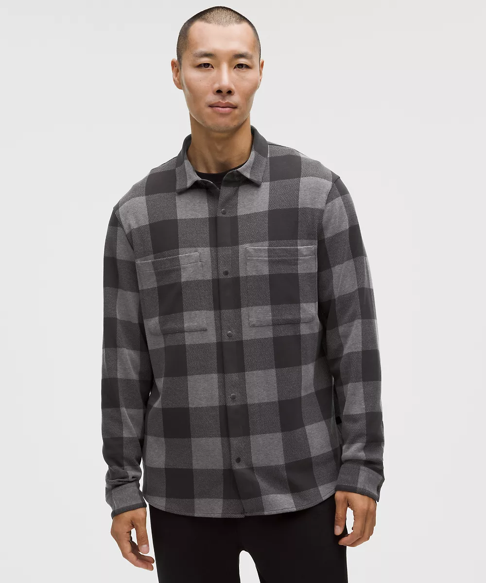 Surchemise en maille douce — Check Plaid Black Heathered Graphite Grey, view 1