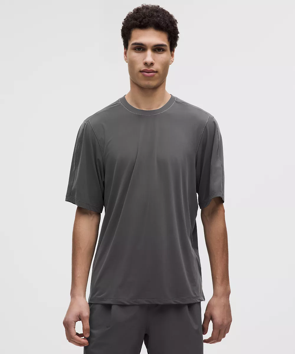 T-shirt de yoga col rond brossé — Onyx Grey, view 1