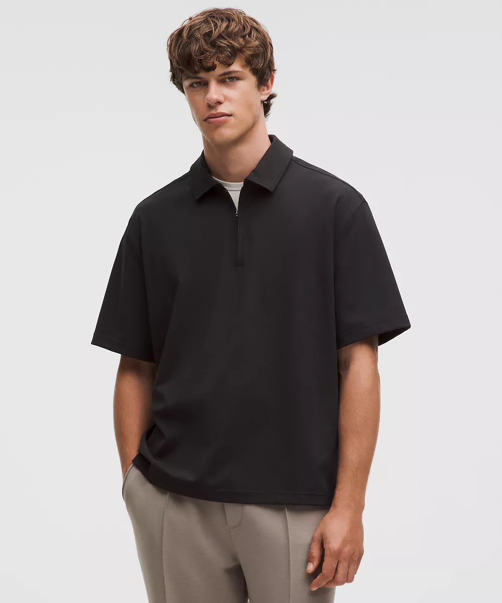 Polo oversize Daydrift à col zippé — Black, view 1