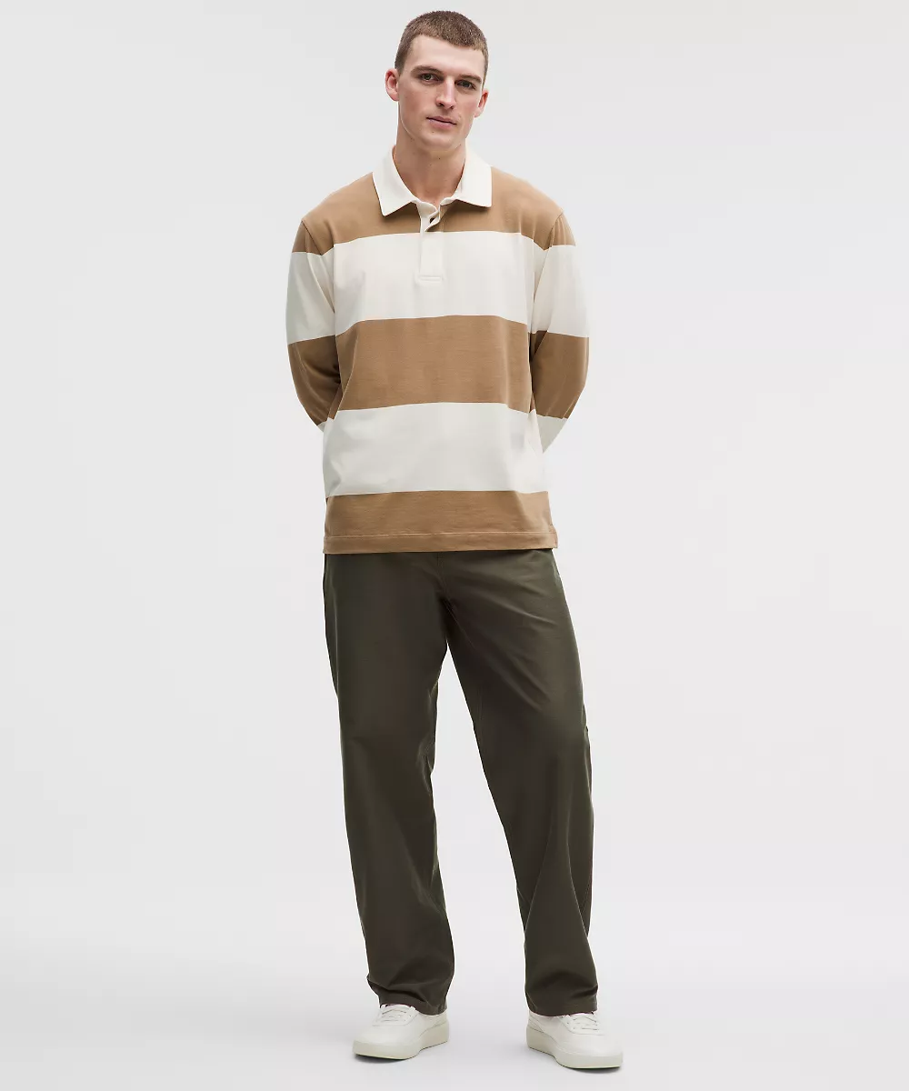 Chemise de rugby en coton manches longues — Wide Stripe Camel Brown Coconut Ivory, view 2