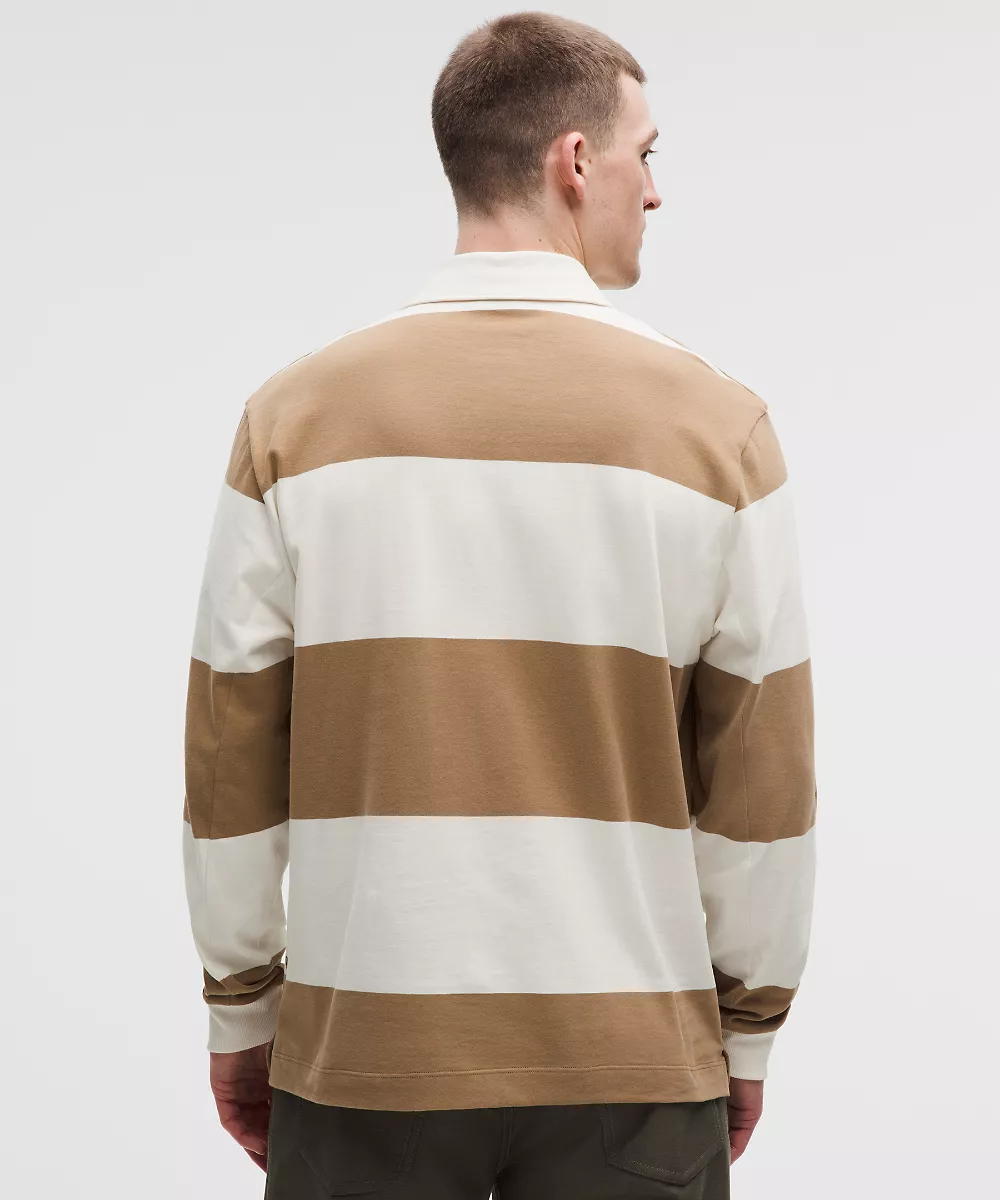 Chemise de rugby en coton manches longues — Wide Stripe Camel Brown Coconut Ivory, view 3