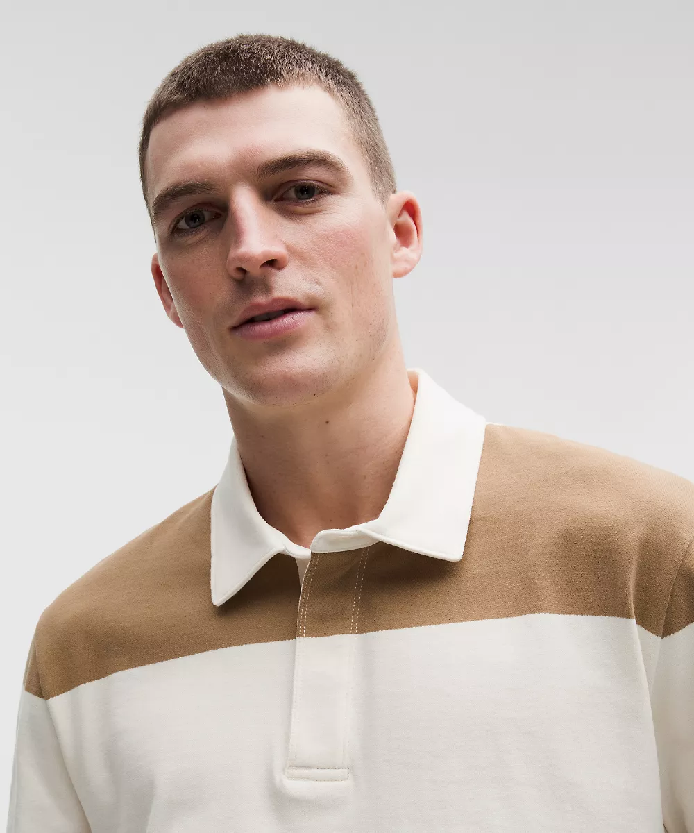 Chemise de rugby en coton manches longues — Wide Stripe Camel Brown Coconut Ivory, view 4