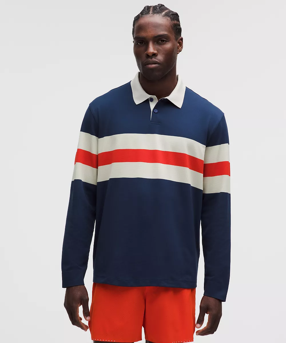Metal Vent Tech polo coupe décontractée — Varsity Stripe Club Blue/Light Ivory/Oxford Red, view 1