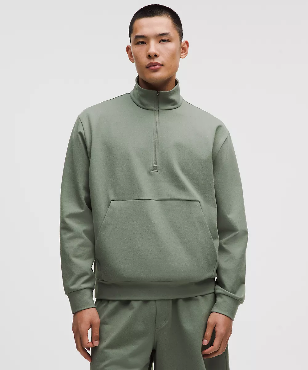 Sweat demi-zip en jersey doux épais — Willow Leaf, view 1