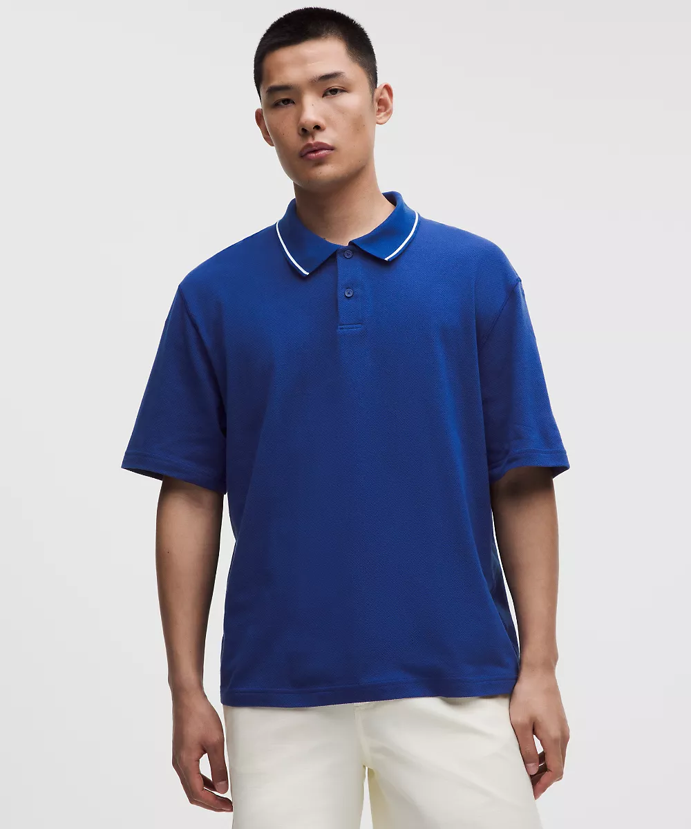 Polo en jersey tricoté mesh manches courtes — Clubhouse Blue, view 1