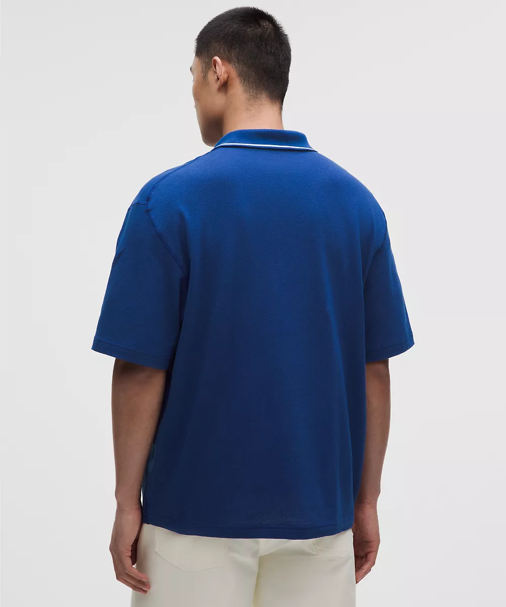 Polo en jersey tricoté mesh manches courtes — Clubhouse Blue, view 3