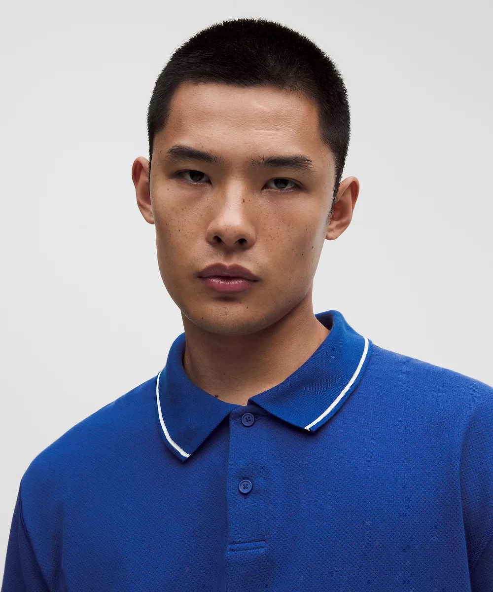 Polo en jersey tricoté mesh manches courtes — Clubhouse Blue, view 4