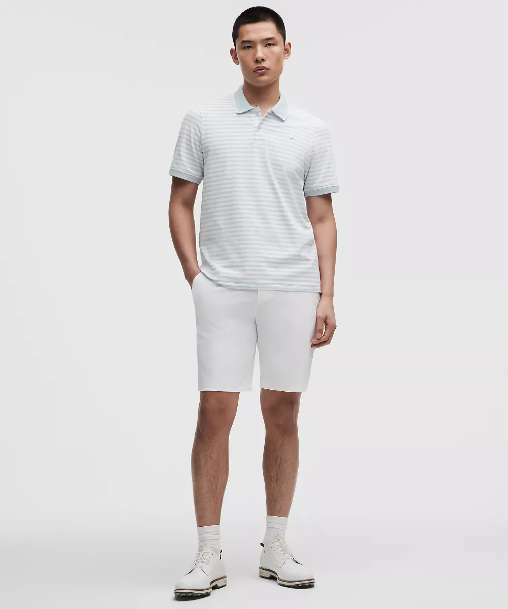 Polo de golf rayé manches courtes — Narrow Bold Stripe Starch Blue White, view 2