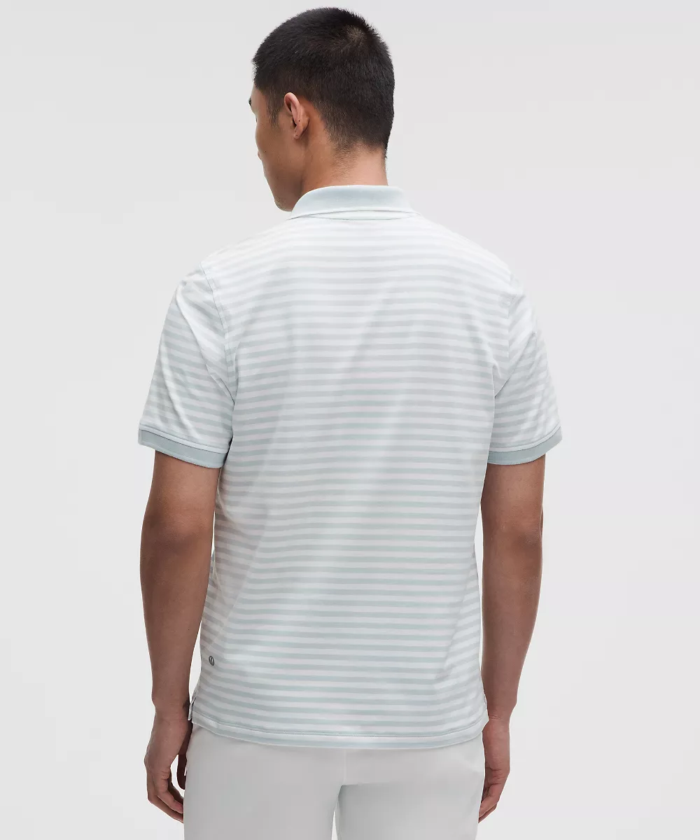 Polo de golf rayé manches courtes — Narrow Bold Stripe Starch Blue White, view 3