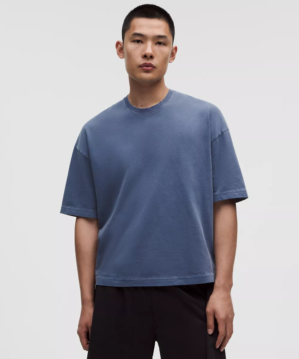 T-shirt en jersey de coton épais coupe boxy *Wash — Dilute Wash Club Blue, view 1