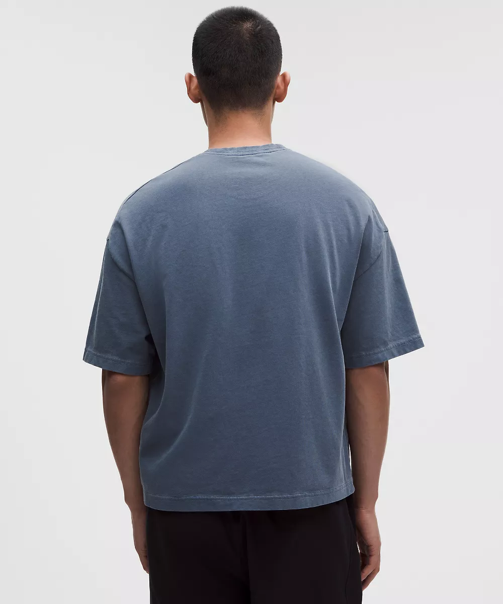 T-shirt en jersey de coton épais coupe boxy *Wash — Dilute Wash Club Blue, view 3