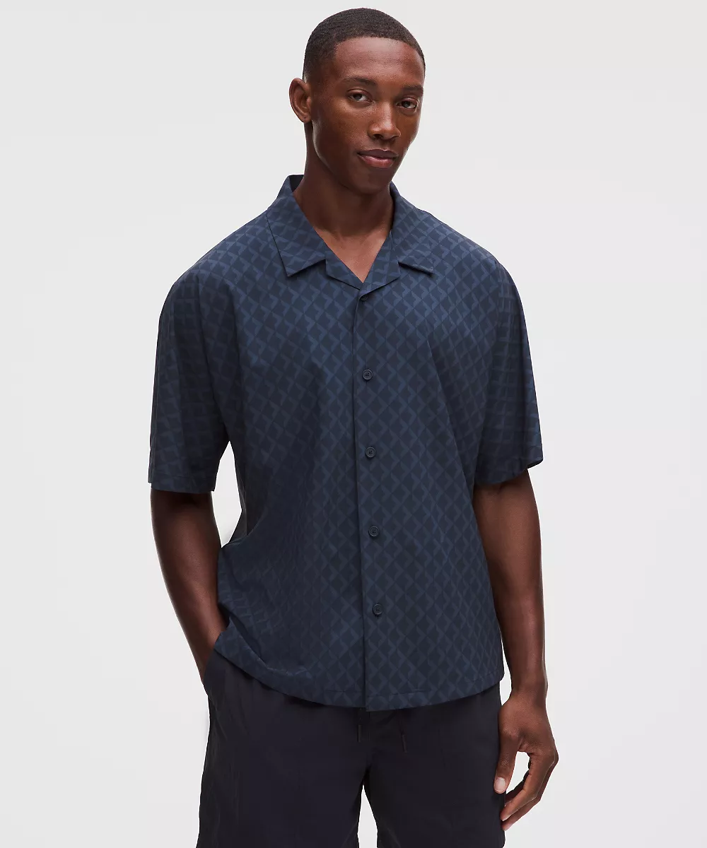 Chemise légère à col camp — Square Diamond Screen Navy Multi, view 1