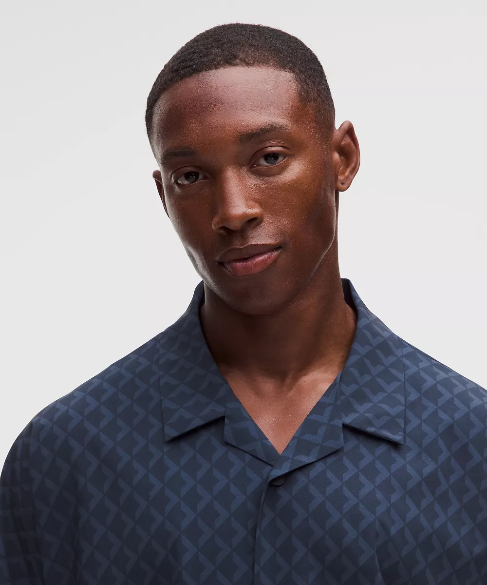 Chemise légère à col camp — Square Diamond Screen Navy Multi, view 4