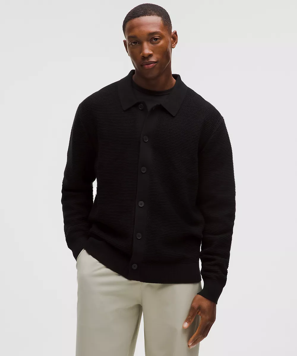 Cardigan à col en maille de mélange de coton — Black, view 1