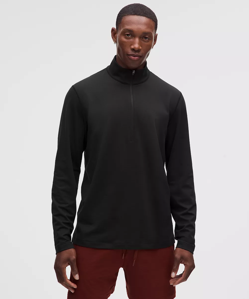 Sweat demi-zip en jersey doux et mesh — Black, view 1