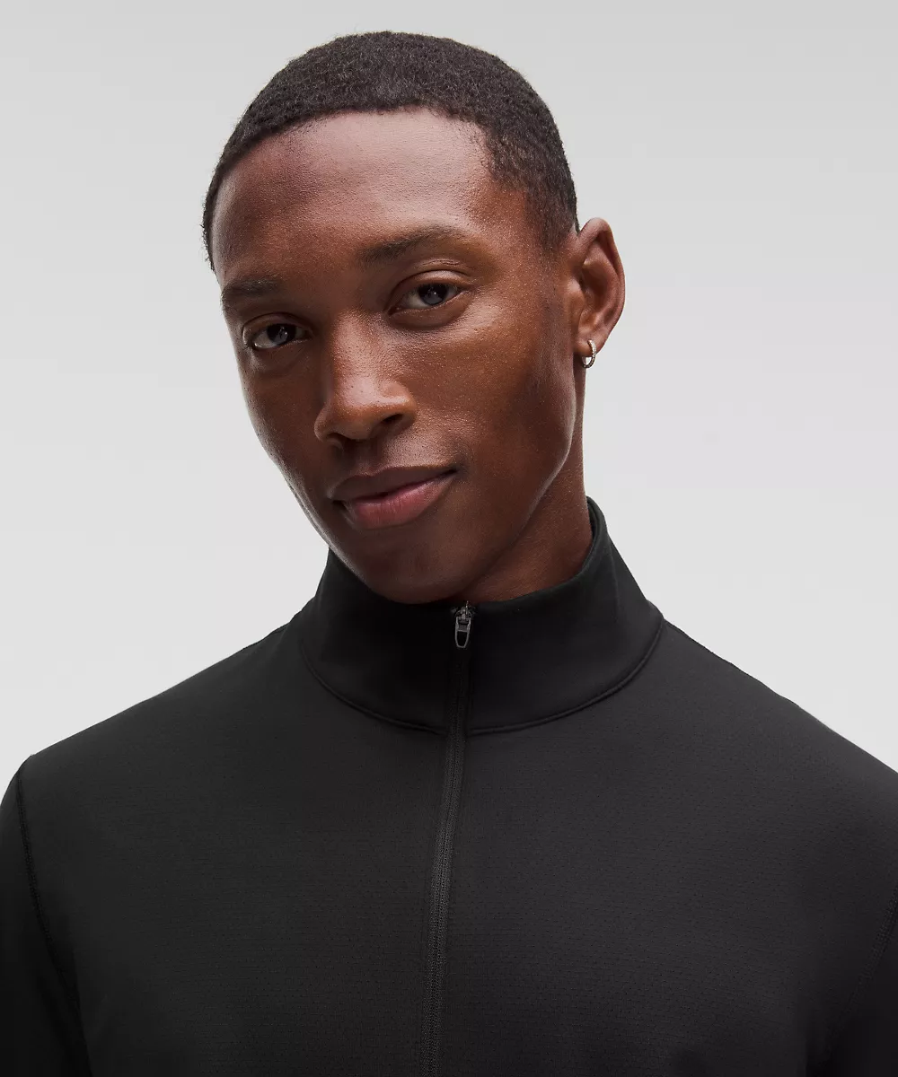 Sweat demi-zip en jersey doux et mesh — Black, view 4