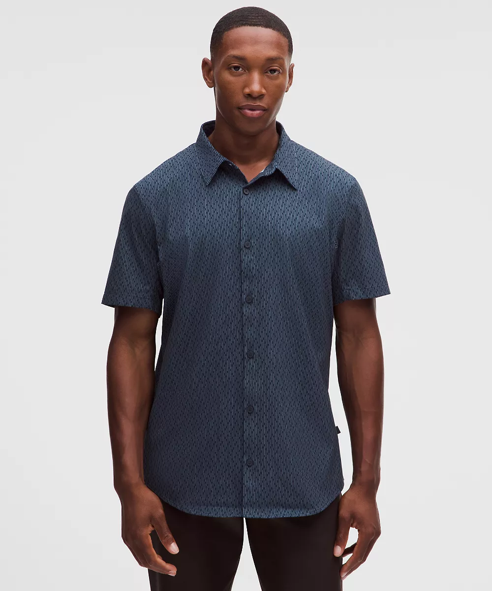 Chemise manches courtes Airing Easy — Grid Drift Navy Multi, view 1