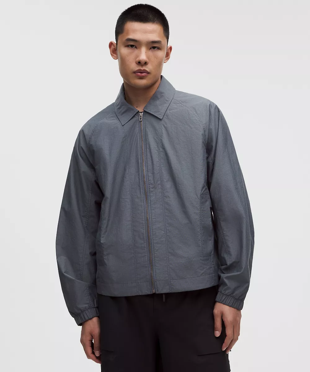 Veste à col en mélange de coton — True Navy/Starch Blue, view 1