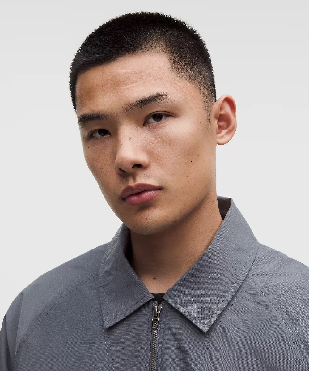 Veste à col en mélange de coton — True Navy/Starch Blue, view 4