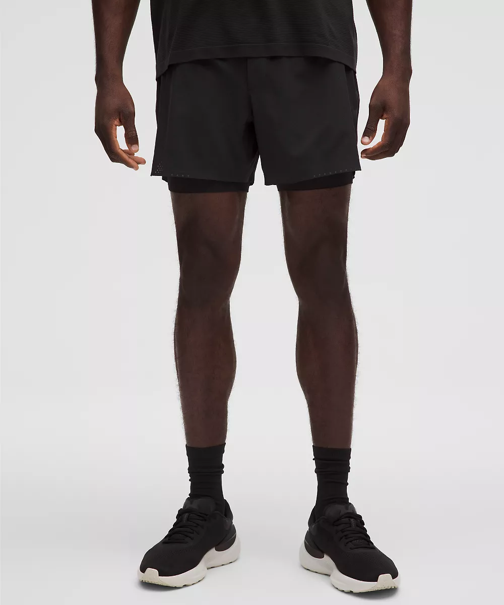 Short de running doublé Fast and Free 5" — Black, view 1