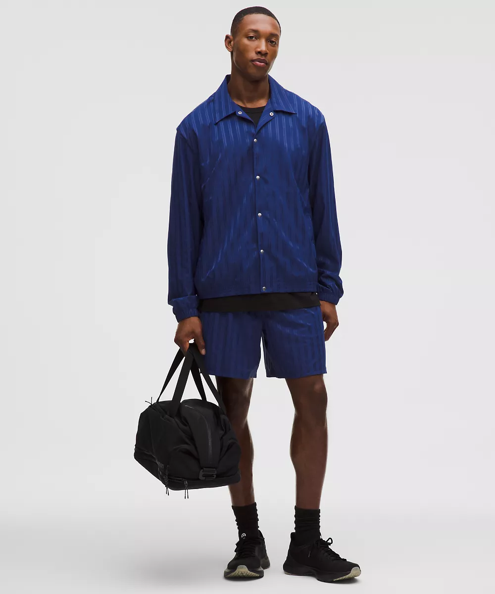 Short sans doublure en satin rayé 7" — Impact Stripe Clubhouse Blue, view 1