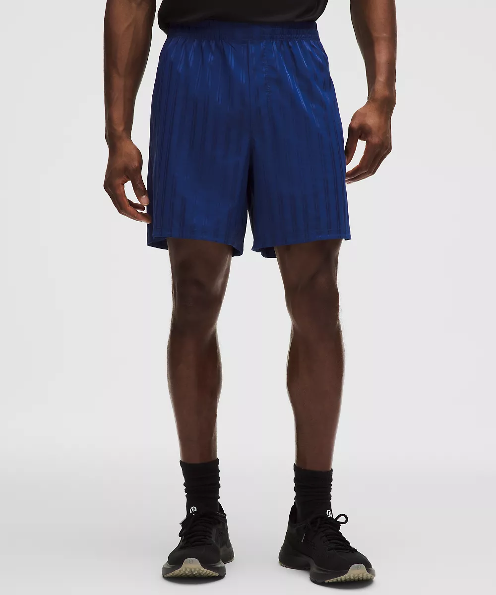 Short sans doublure en satin rayé 7" — Impact Stripe Clubhouse Blue, view 2