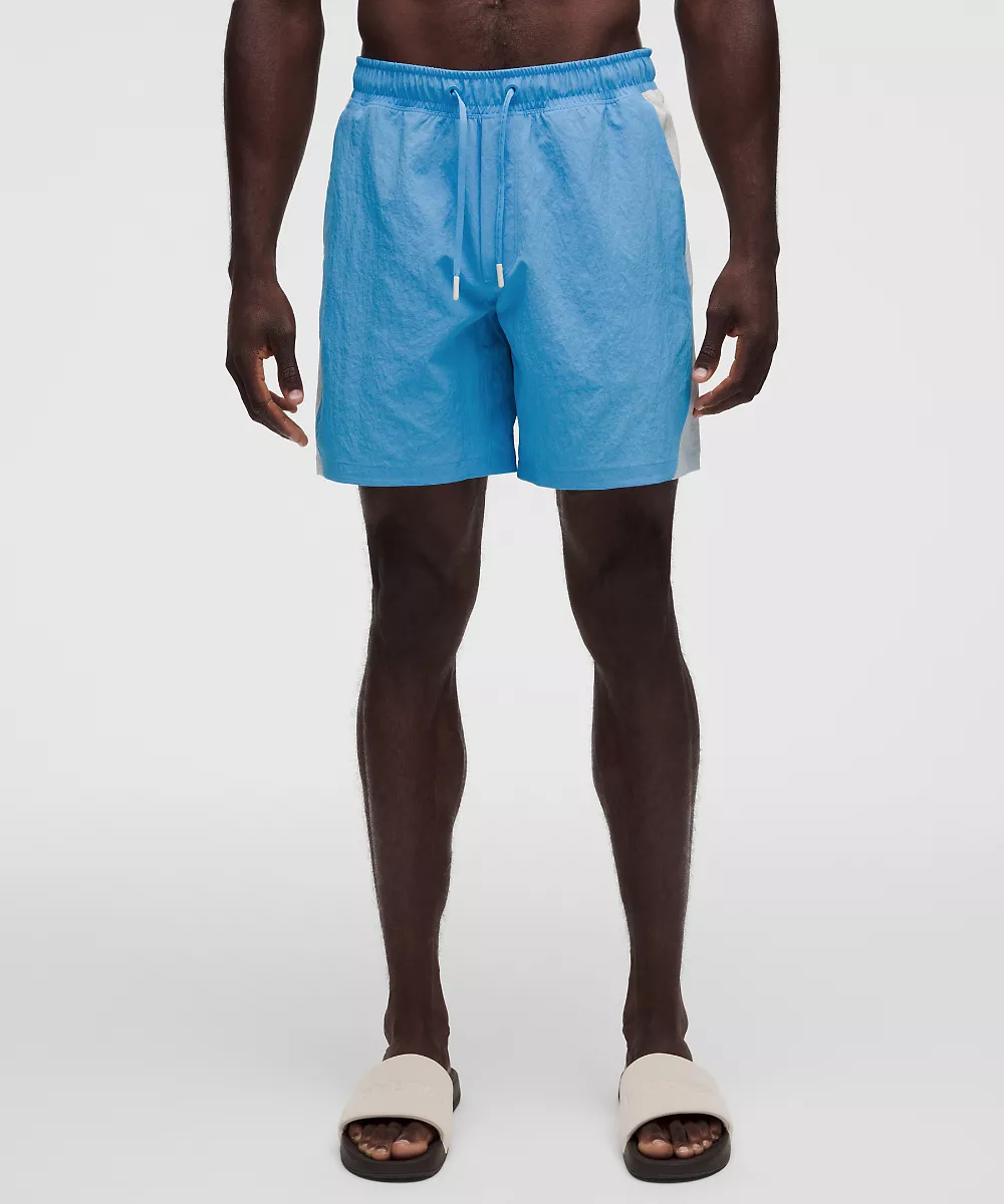 Short de bain en nylon froissé 7" *Sans doublure — Ocean Wave/Starch Blue/Light Ivory, view 2