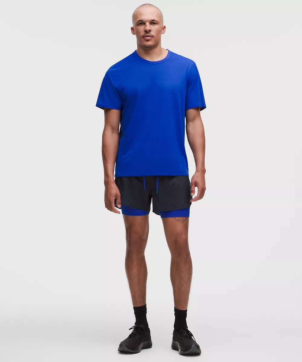 Short de running ultraléger doublé en ripstop 4" — True Navy/Beach Ball Blue, view 1