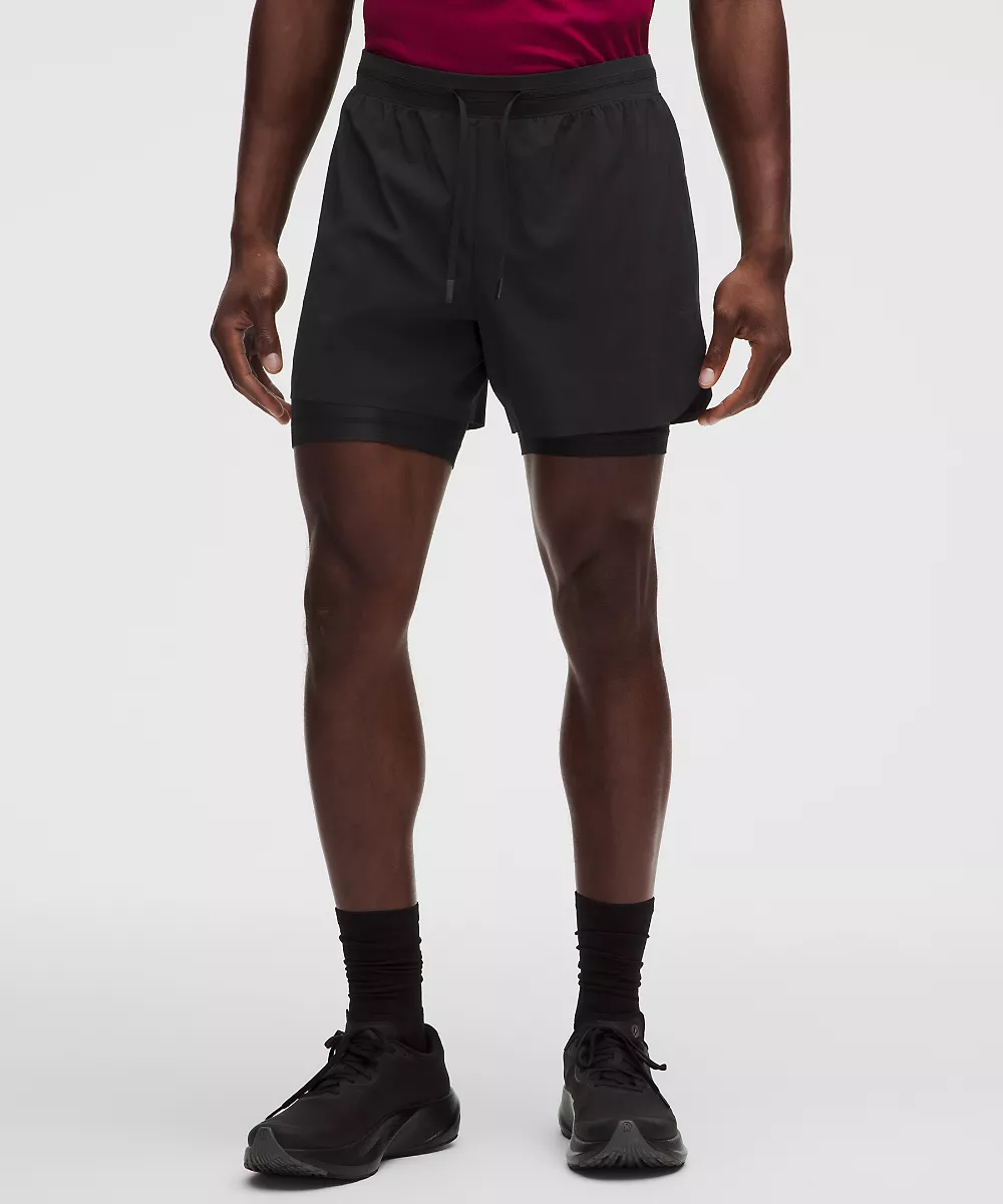 Short de running doublé Fast and Free 5" *Nouveau design — Black/Black, view 1
