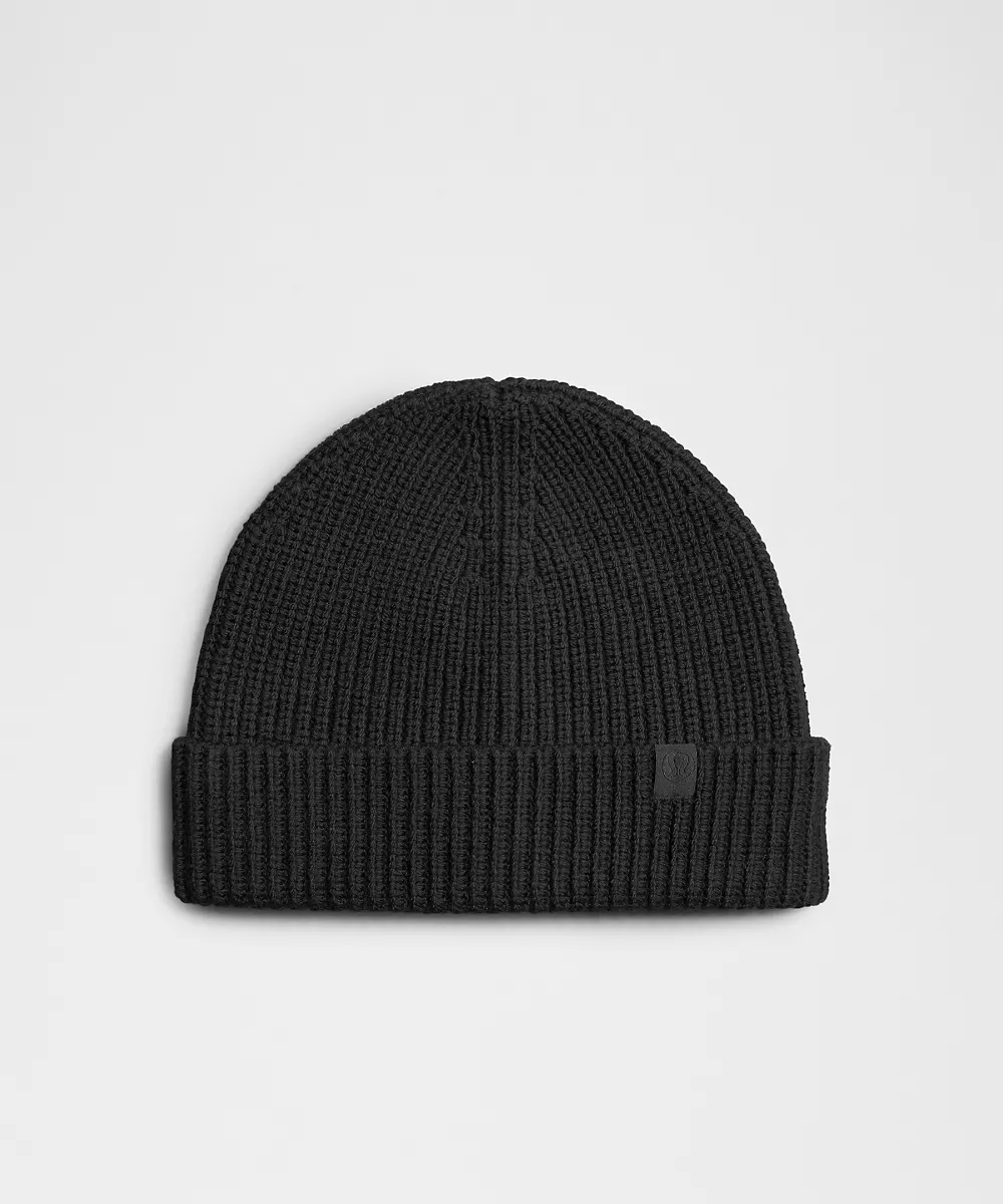 Bonnet en maille côtelée près du corps en mélange de laine — Black, view 1