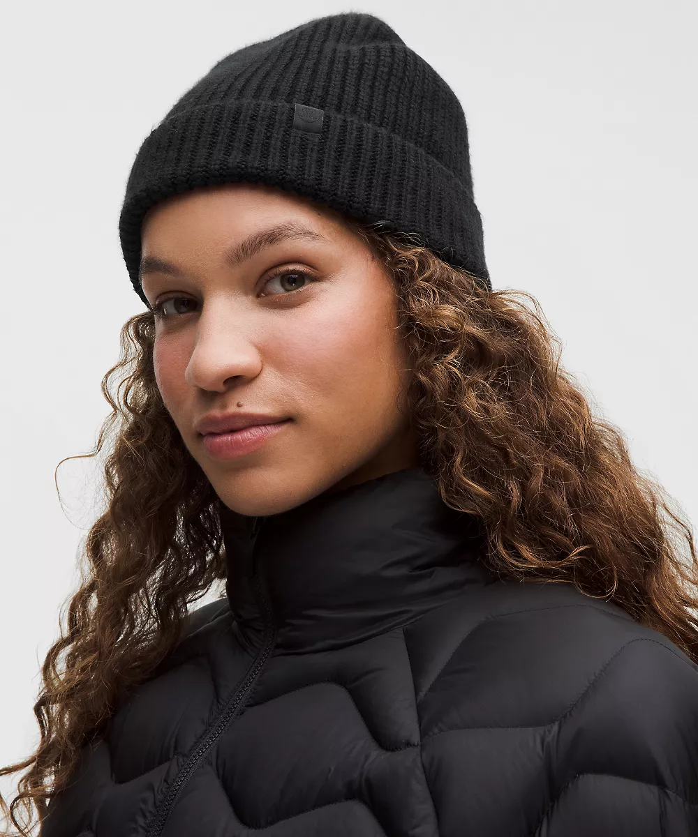 Bonnet en maille côtelée près du corps en mélange de laine — Black, view 2
