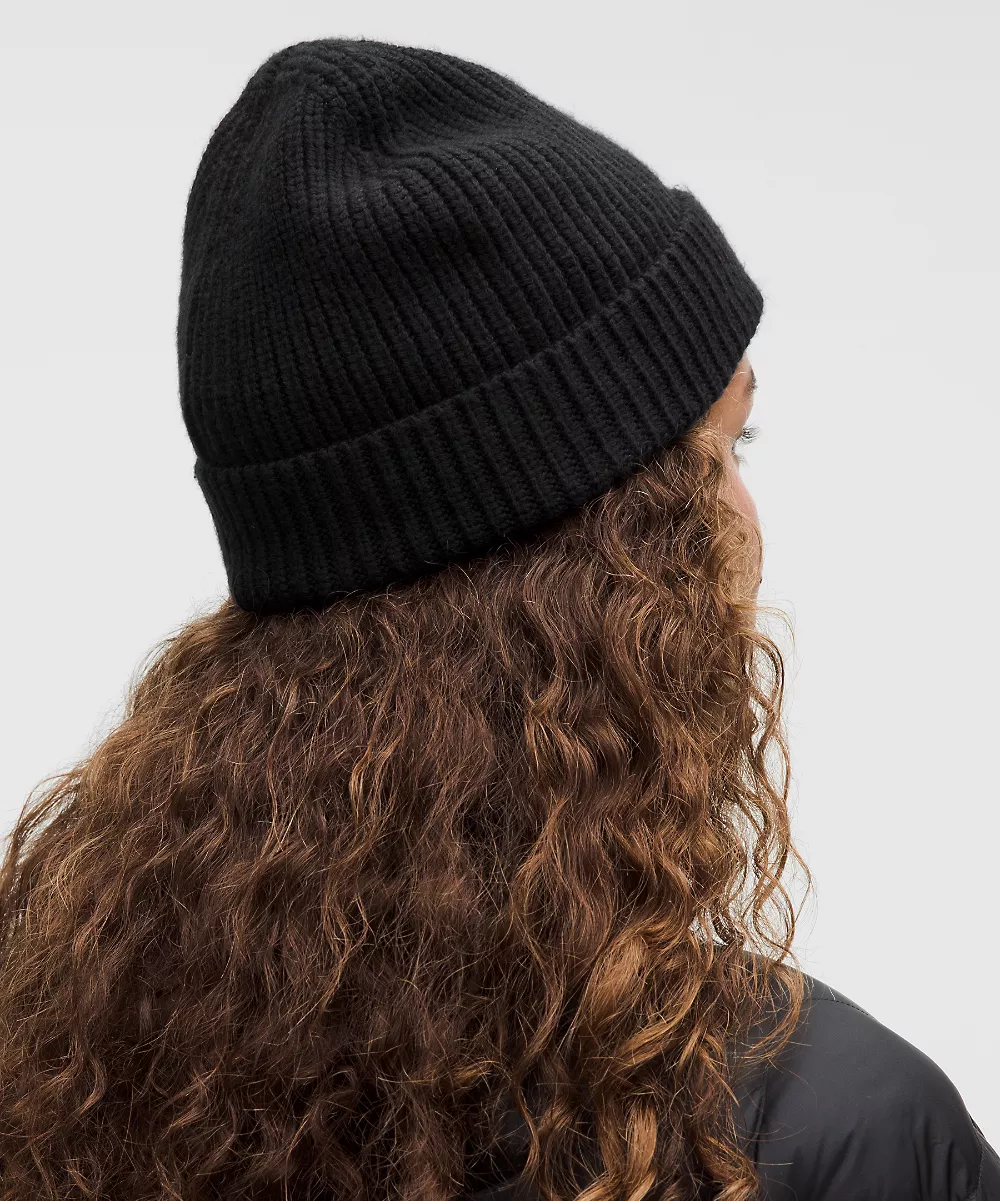 Bonnet en maille côtelée près du corps en mélange de laine — Black, view 3