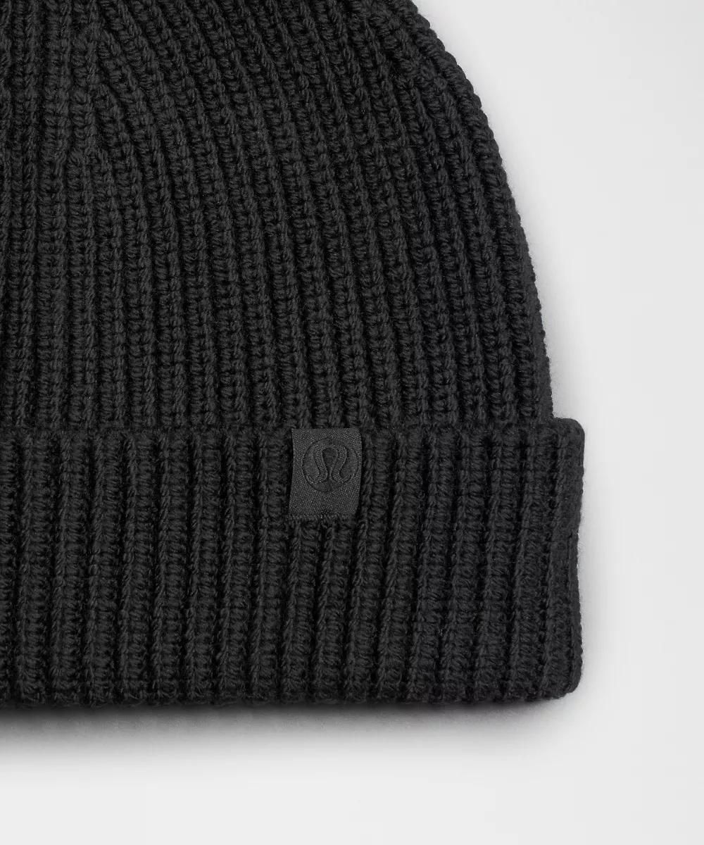 Bonnet en maille côtelée près du corps en mélange de laine — Black, view 4