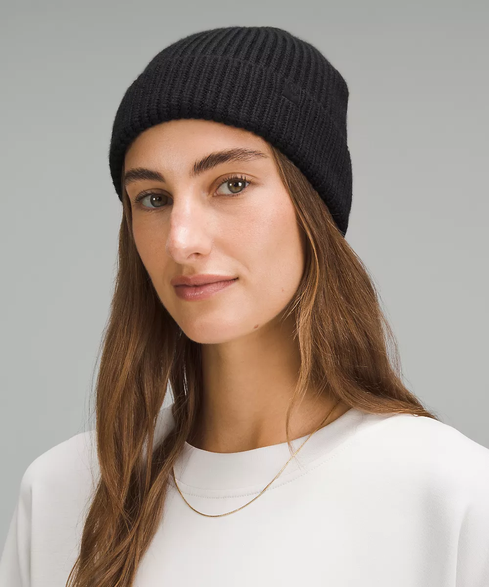 Bonnet en maille côtelée près du corps en mélange de laine — Black, view 5