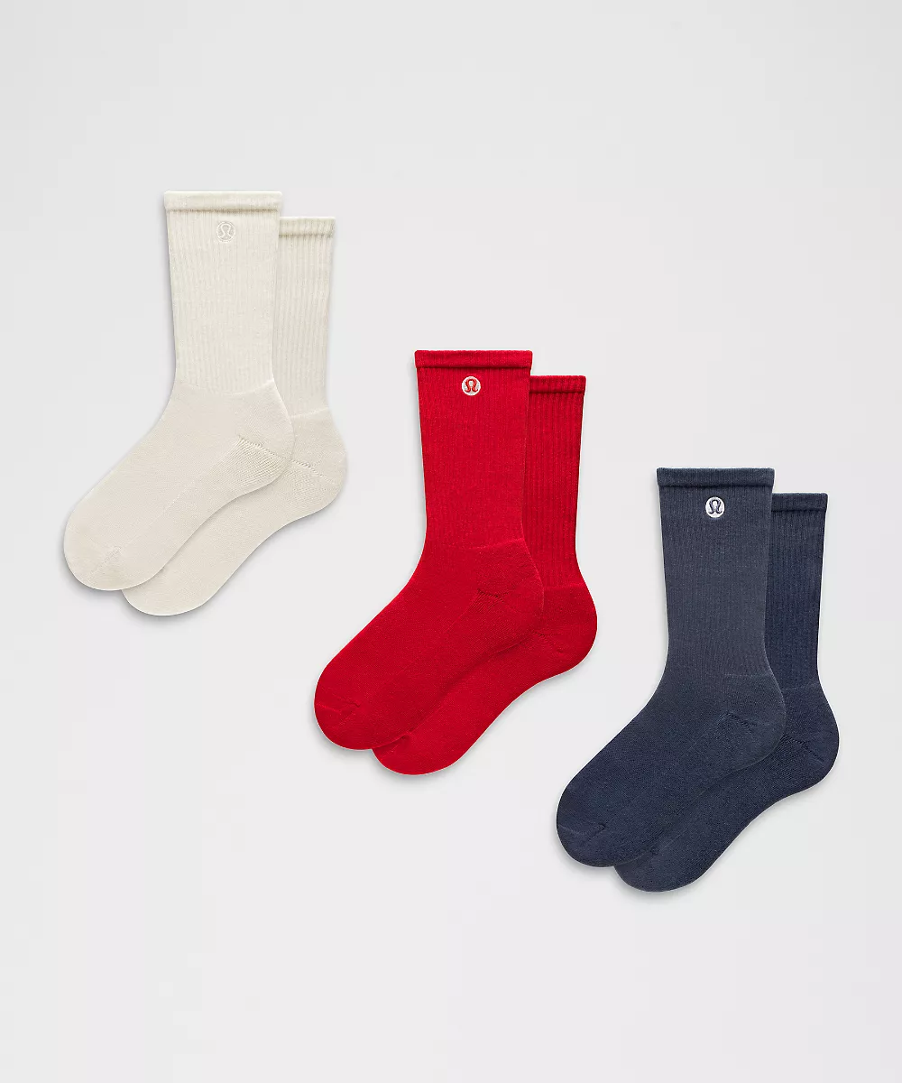 Chaussettes mi-hautes Daily Essential unisexe *Lot de 3 — Oxford Red/Club Blue/Light Ivory, view 1