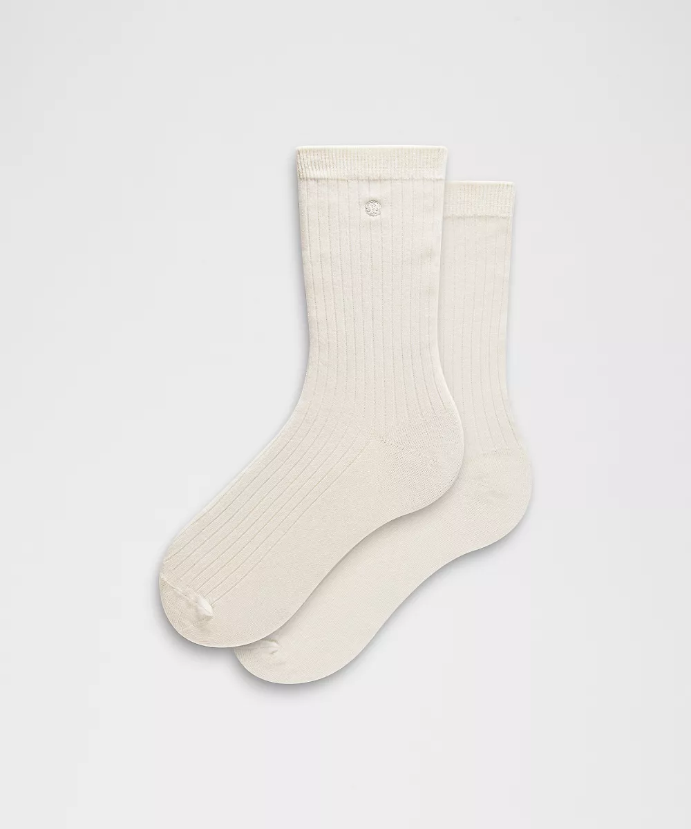 Chaussettes mi-hautes côtelées en coton mélangé unisexe — Light Ivory, view 1