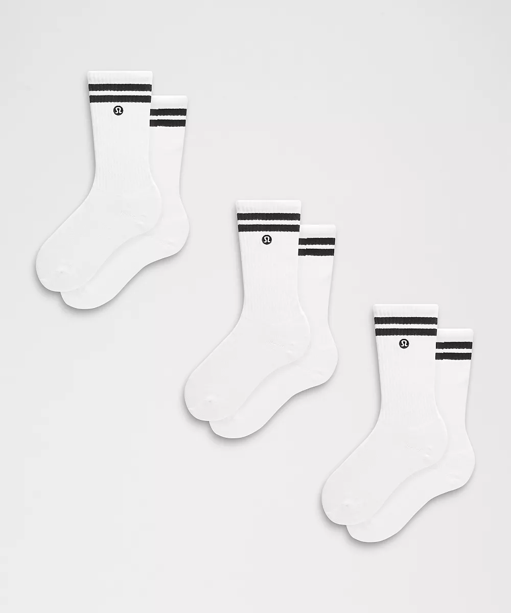 Chaussettes mi-hautes Daily Essential unisexe Lot de 3 *Rayures — White/Black, view 1