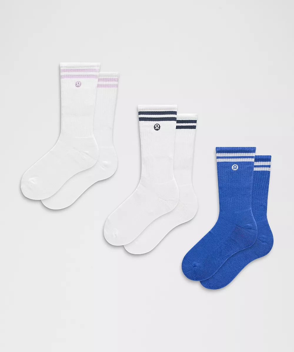 Chaussettes mi-hautes Daily Essential unisexe Lot de 3 *Rayures — White/Club Blue/Beach Ball Blue/White/White/Lilac Play, view 1