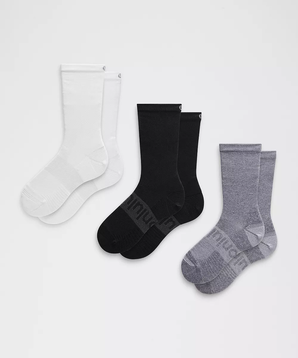 Chaussettes mi-hautes Power Stride unisexe *Lot de 3 — White/Heather Grey/Black, view 1
