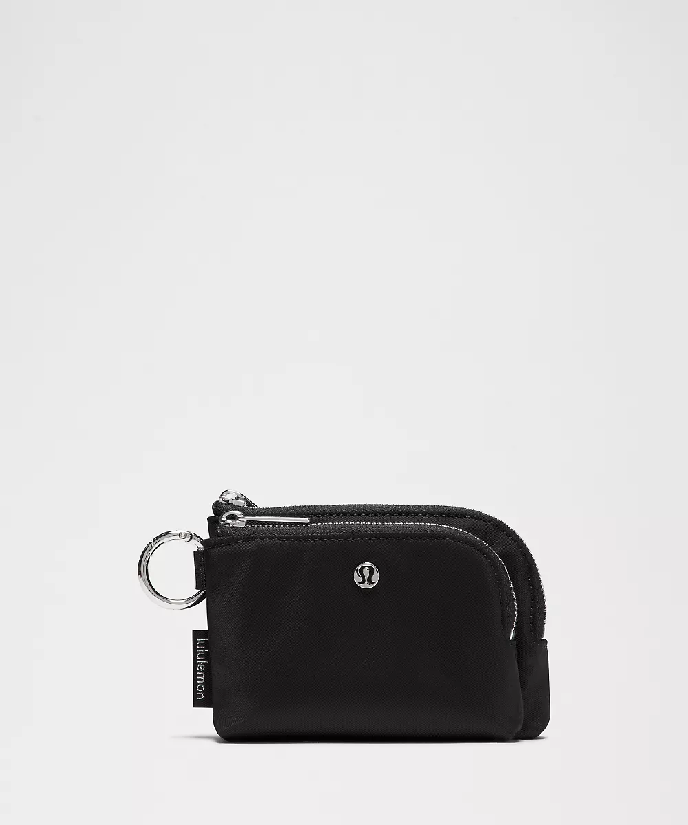 Pochette porte-cartes à double zip clipsable — Black/Black/Silver, view 1