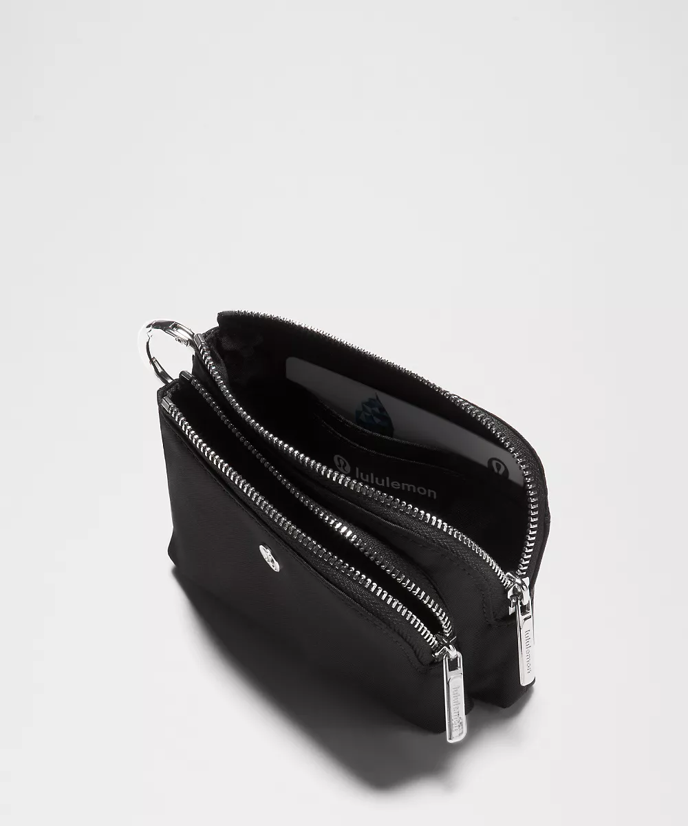 Pochette porte-cartes à double zip clipsable — Black/Black/Silver, view 4