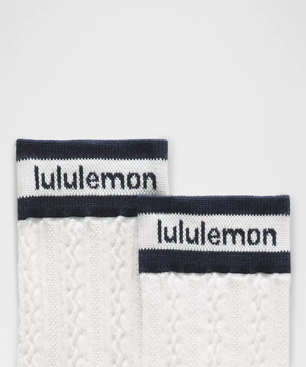 Chaussettes mi-mollet en maille torsadée unisexe — White/Club Blue, view 2