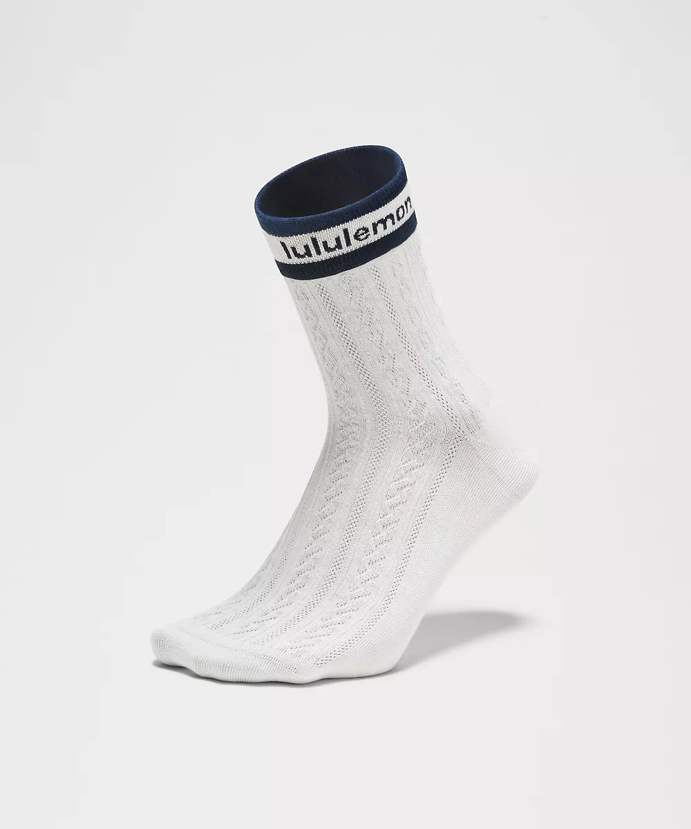 Chaussettes mi-mollet en maille torsadée unisexe — White/Club Blue, view 3