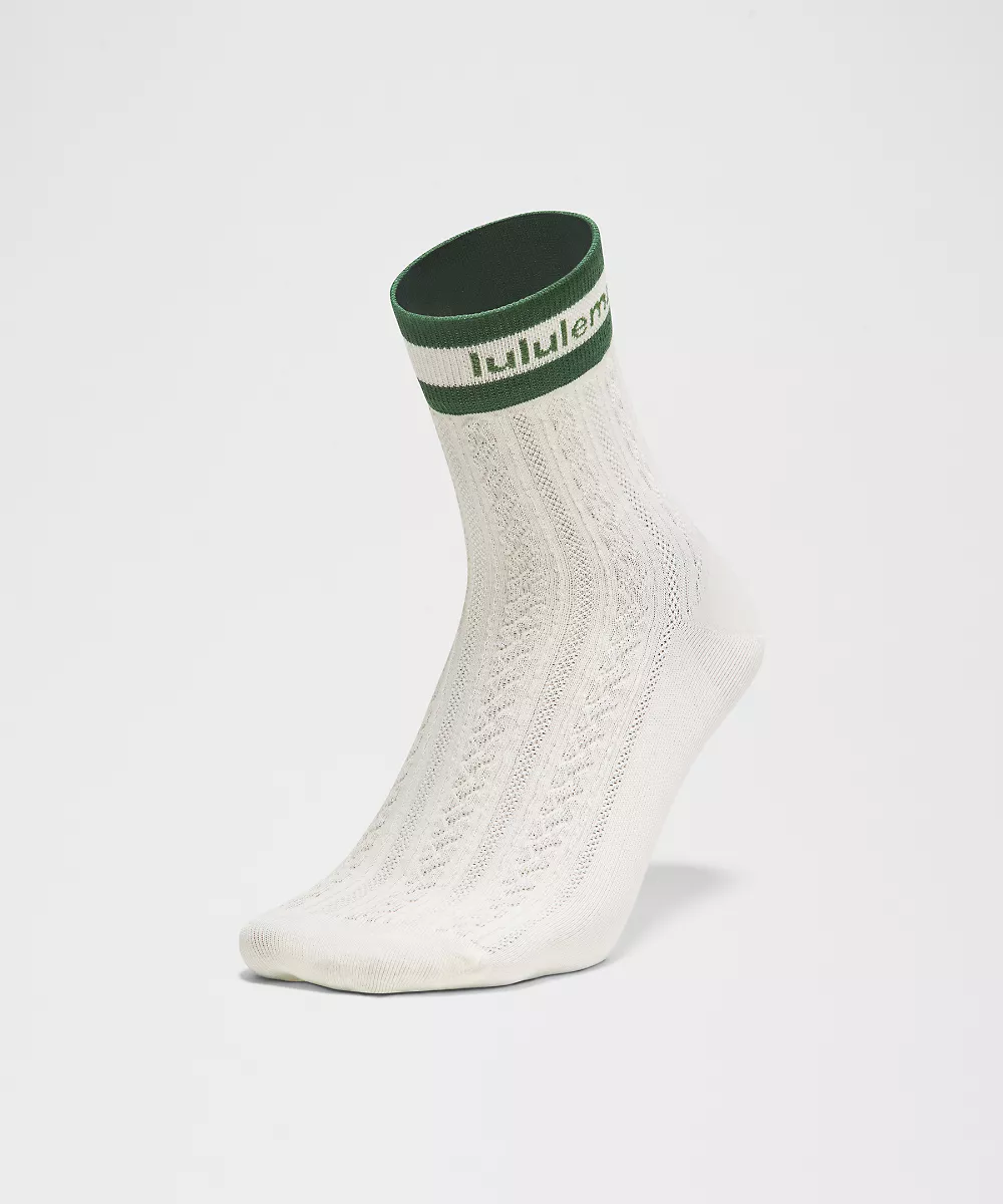 Chaussettes mi-mollet en maille torsadée unisexe — Coconut Ivory/Ivy Grove, view 3